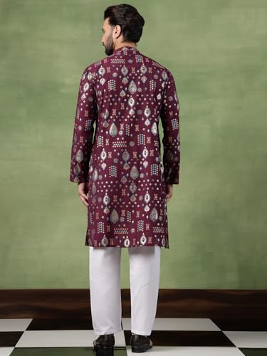 Image of SOJANYA (Since 1958 Men's Cotton Traditional Foil Print Motifs Kurta With Pyjama