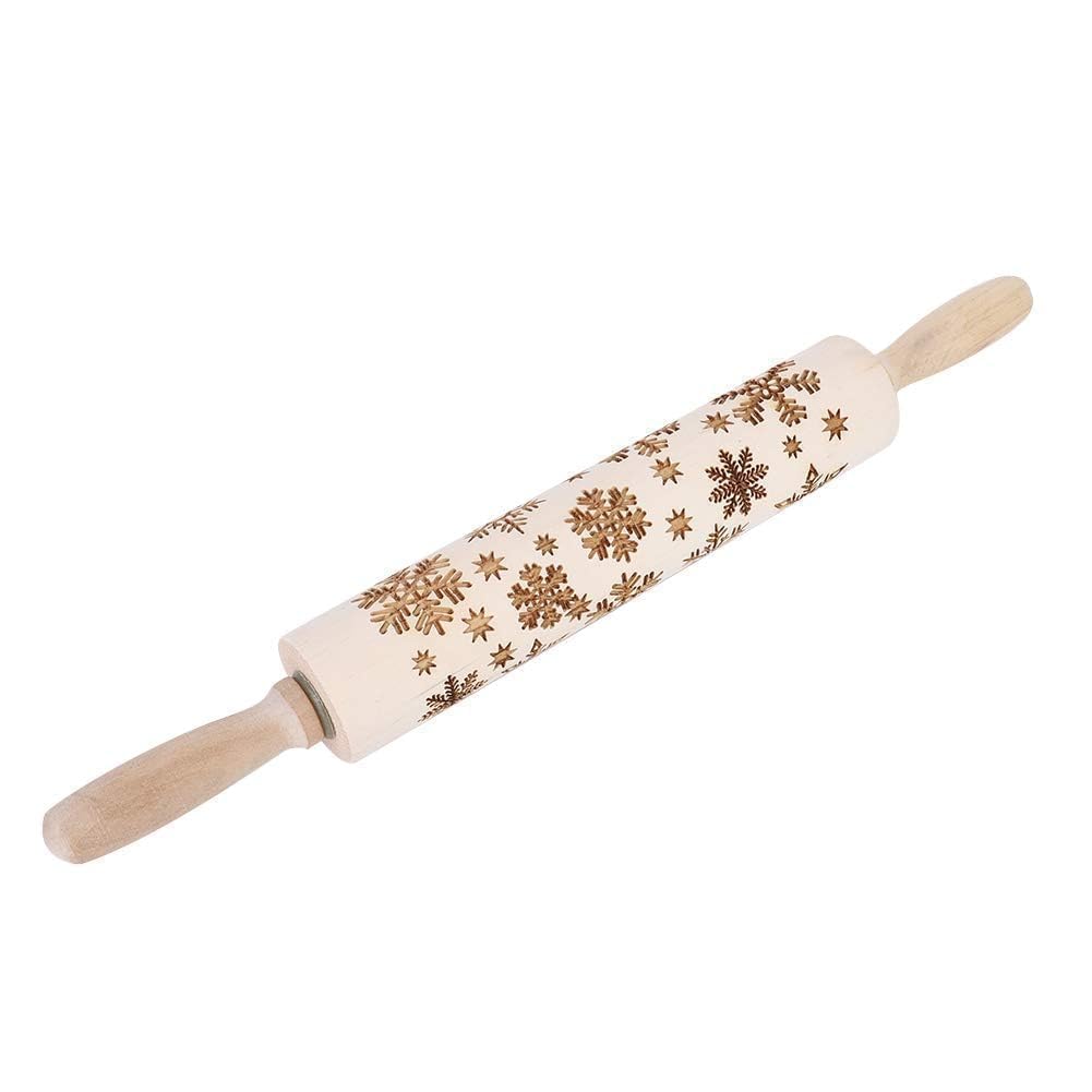 Rouleau à pâtisserie gravé en bois noble pour décors de biscuits fins