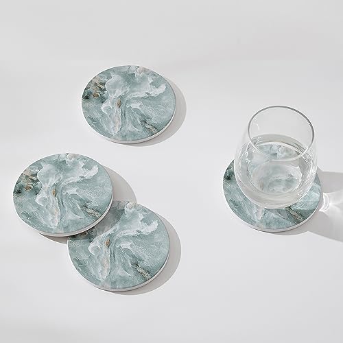 Image of Set of 6 Abstract Marble Coasters with Holder, Absorbent Ceramic Coasters for Drinks, Coasters with Cork Backing for Table Protection, Housewarming Gifts for New Home