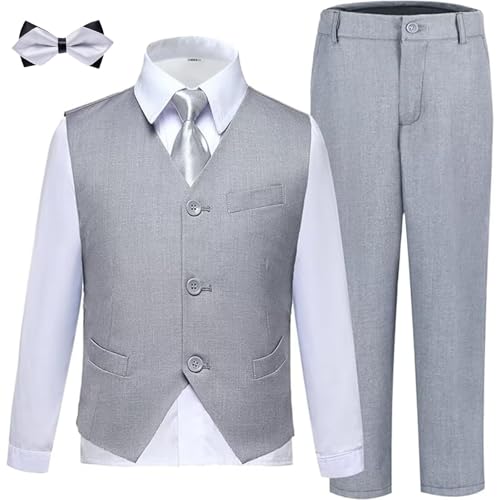 LOPEN STU Boys Suit Toddler Kids Formal Dress Clothes Light Grey Suits for Boys Wedding Easter Outfits Vest Pants Set Size 2t