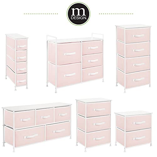 Mdesign 30.03" High Steel Frame/Wood Top Storage Dresser Furniture Unit With 5 Removable Fabric Drawers - Tall Bureau Organizer For Bedroom, Living Room, Closet - Jane Collection - Pink/White #TOP4