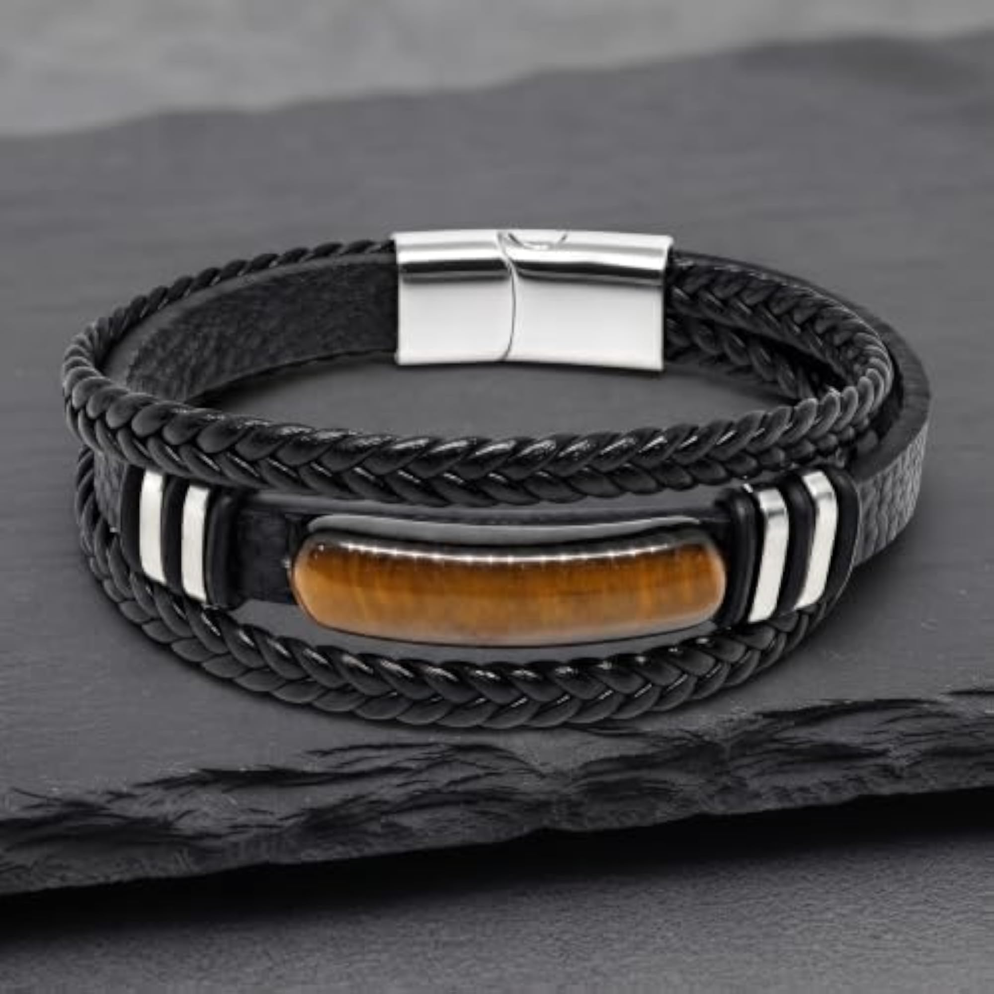 Men's Ember Claw Black Genuine Leather Multi-Layer Bracelet