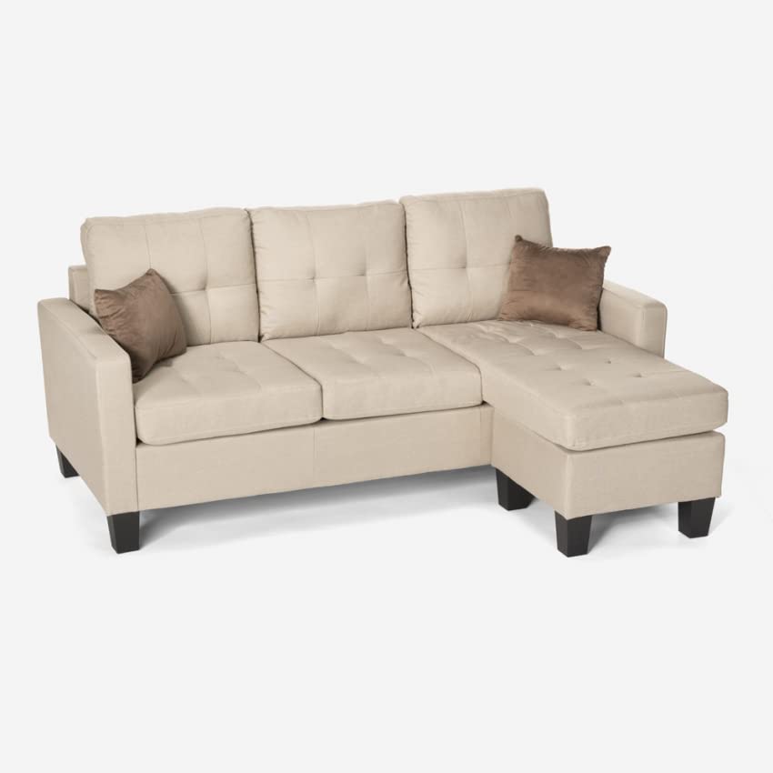 Produce Shop Divano Moderno angolare 3 posti Pouf 2 Cuscini Soggiorno Remissus - Beige