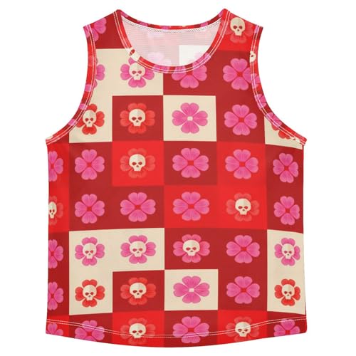 J JOYSAY Skull Flower Grid Crimson Boys Tank Top Sleeveless Muscle Shirts Quick Dry Kids T-Shirts 3-15T - Main Image