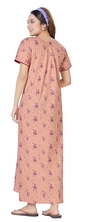 Image of Vlazom Women's Cotton Nighty - Jaipuri Rajasthani Printed Maxi Dress with Embroidery & Pockets