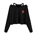 Produktbild BBring Mode Pullover Damen Langarm V-Hals Sweatshirt Rosen Druck Crop Tops Bluse (M, Schwarz)