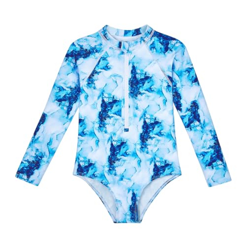 Image of Zando UPF50+ Girls Long Sleeve One Piece Swimsuit with Zipper - Rash Guard for Teens Toddler Kids 2-15 Years