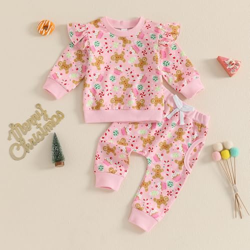 My First Christmas Baby Girl Outfit Infant Toddler Santa Claus Shirt Sweatshirt and Candy Cane Pants Clothes2