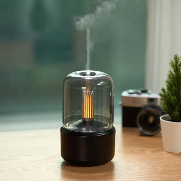 Candlelight Style Diffuser 100mL Auto-Shut Off Mist Humidifier Warm White Night Light Quiet Essential Oil Diffuser Cool Mist Air Humidifier for Desktop Home Office Bedroom Car (Black)-image-48