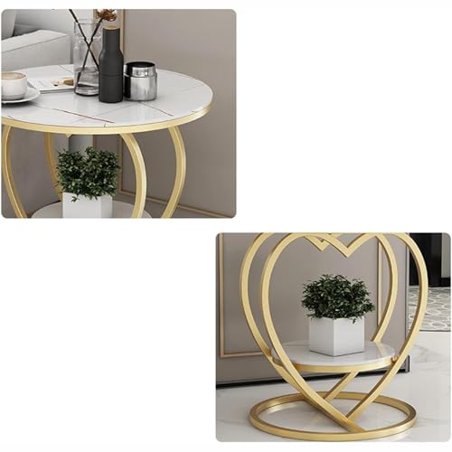 Image of Coffee Table for Living Room,Modern Corner Sofa Side Bedside Tables Snack End Table for Bedroom,White Table Top with Gold Metal Frame (Gold White)