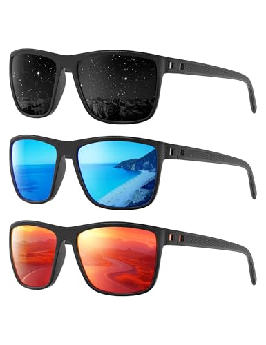 Foliful Polarized Sunglasses Men and Women, Mens Sunglasses Square Lightweight with UV Protection Sun Glasses for Fishing Driving, 3806A02