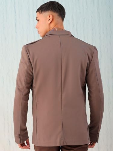 Image of The Indian Garage Co Men Comfort Straight Fit Solid Stretchable Single Breated Knitted Blazers