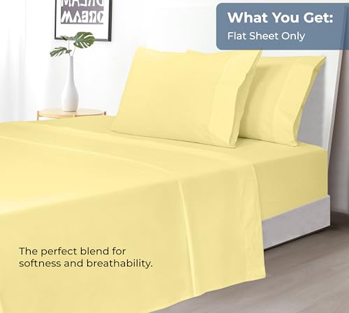 Image of Royale Linens 100% Organic Cotton Full Flat Sheet Only - Super Soft - Percale Top Sheets - Full Flat Sheet Sold Separately - Breathable, Cool & Crisp Sheets Only (81 inch x 96 inch, Yellow)