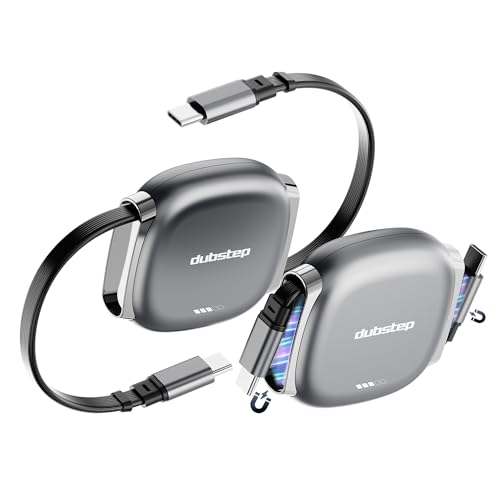 Image of Dubstep Blaze Fusion Rewind 100W Type-C to Type-C Retractable Cable 1M | PowerBlitz | 480 Mbps | Magnetic Connector Storage | 10K+ Cycles | Fast Charging (Grey)
