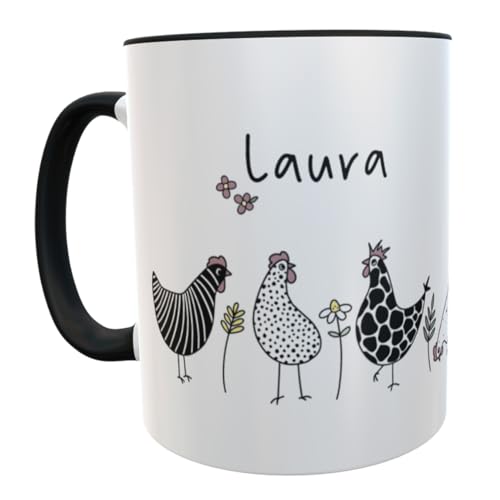 Kilala Kaffeetasse Hühner Geburtstaggeschenk für Hühnerliebhaber Teebecher Bauernhof Landleben Huhn (schwarz)
