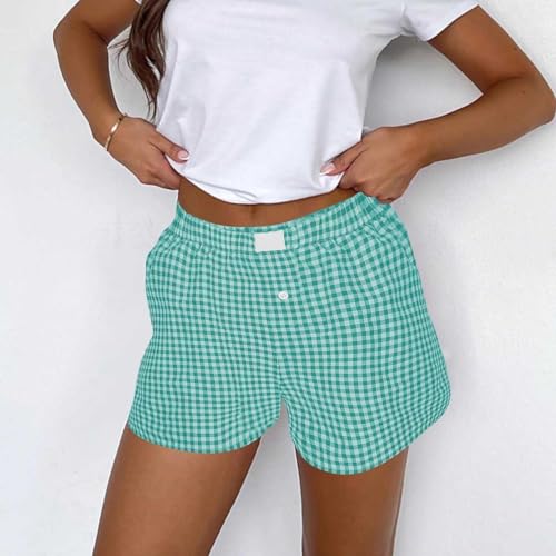 Image of Women Pajamas Shorts Y2k Elastic Waist Plaid Boxer Shorts Cute Gingham Sleep Lounge Bottoms