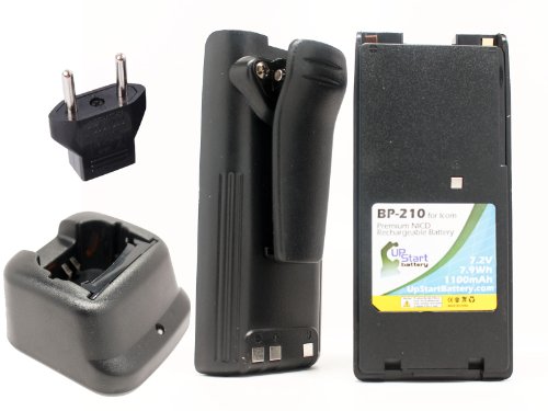2X Pack - BP-210N Battery + Charger with EU Adapter for Icom IC-V8, IC-V82, IC-A6, IC-A24, IC-T3H, IC-A6E, IC-F3GS, IC-F21 Two-Way Radio (1100mAh, 7.2V, NI-CD)