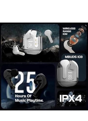 Image of Ultrapods Max True Wireless Earbuds with Bluetooth 5.3 Technology, with Transparent Charging Case, Enhanced Sound Quality, Mic 240 Bluetooth Headset, True Wireless Earbuds in Ear (Bule)
