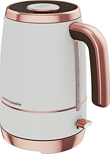 Tower T81532RW Damascus Effect Kitchen Knife Set, Rose Gold/White, 5 Piece & Beko Cosmopolis Jug Kettle WKM8306W, Retro White Rose Gold Design, 1.7L Capacity 3000 W