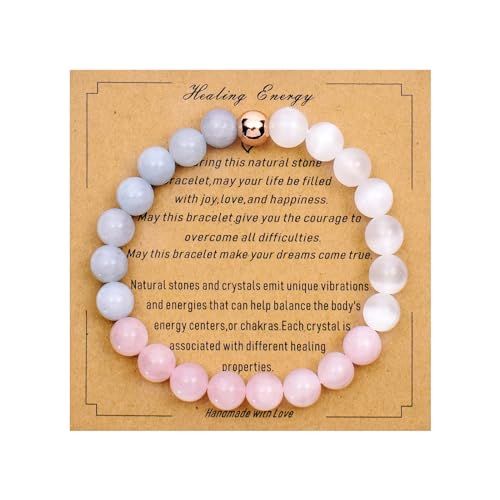 Ayriwoyi Rose Quartz Bracelet for Women Healing Crystal Stone Beaded Bracelet Aquamarine Love...