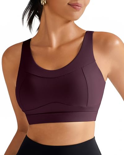 RUNNING GIRL High Impact Sports Bras for Women,Racerback Running Bra Workout Crop Tank Tops Longline Sports Bra Push up(WX2667 Deep Taupe M)
