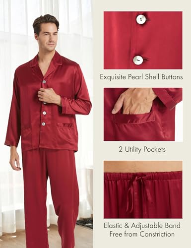 Image of LilySilk 100% Silk Pajamas for Men Soft 19MM Real Mulberry Silk Sleepwear Mens Silk Pajamas Set Lightweight Male Pjs