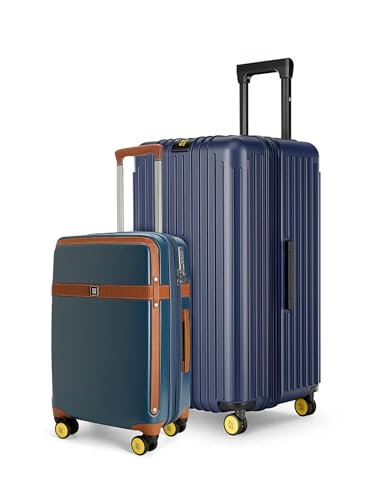 Image of EUME Aerobrush Cabin + Trunk Medium Check-in Luggage Set of 2 | Expandable Polycarbonate Suitcases | 56L Cabin & 66-74cm Check-in | SilentRun 8 Spinner Wheels | TSA Lock | Blue
