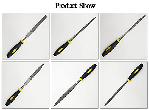 Happyupcity 6-teiliges Feilen-Set mit Metallgriff, Nadelfeilen, 4 x 160 mm, kleine Metallfeilen, inkl. Flachfeile, quadratisch, dreieckig, rund, halbrunde Feile für Metallarbeiten und Holzarbeiten