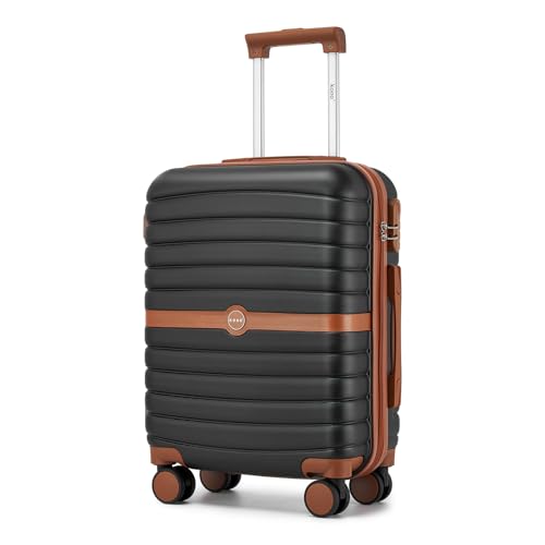 Kono Maleta Cabina 55x40x20 cm, Maleta de Cabina Ligera de Compuesto ABS+PC, Equipaje de Mano con 4 Ruedas 360° Giratorias (Negro/Marrón)