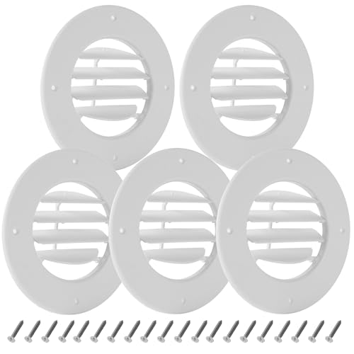Calvana (5-Pack) 6.5' RV Ceiling Vent Covers for Inside Camper, RV AC Vent Cover Replacement, Fits 4-5/8' Ducts, Rotatable Slats for Directional Airflow, White