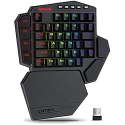 Teclados Gamer Redragon Redragon K585 DITI teclado mecánico inalámbrico de una mano, 42 teclas 2.4Ghz RGB 40% teclado de juego con 7 teclas Macro integradas, soporte de muñeca desmontable, batería 3000 mAh (interruptor azul)