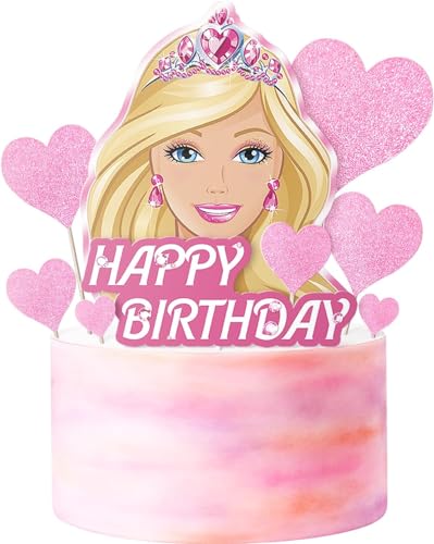 11 Pcs Pink Glitter Happy Birthday Girl Cake Topper Set - Heart-S...