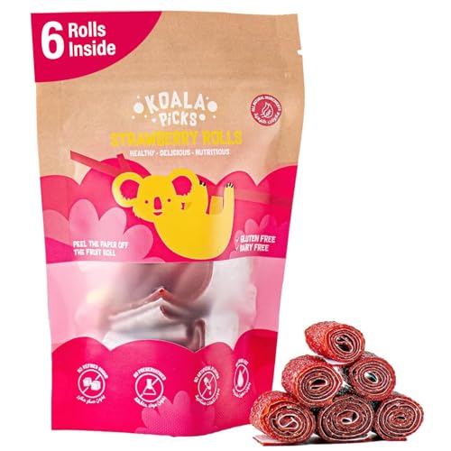 Koala Picks 6pcs Strawberry Fruit Rolls No Preservatives Healthy Natural Snack for Kids Lunch Boxes & Adults Made with Strawberries Apples and Honey - Nutritious Treat for Lunchbox