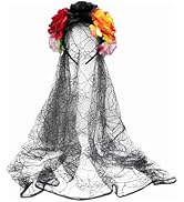 Day of the Dead Headband,Rose Floral Crown and Black Veil,Halloween Costumes for Women Ladies Got...
