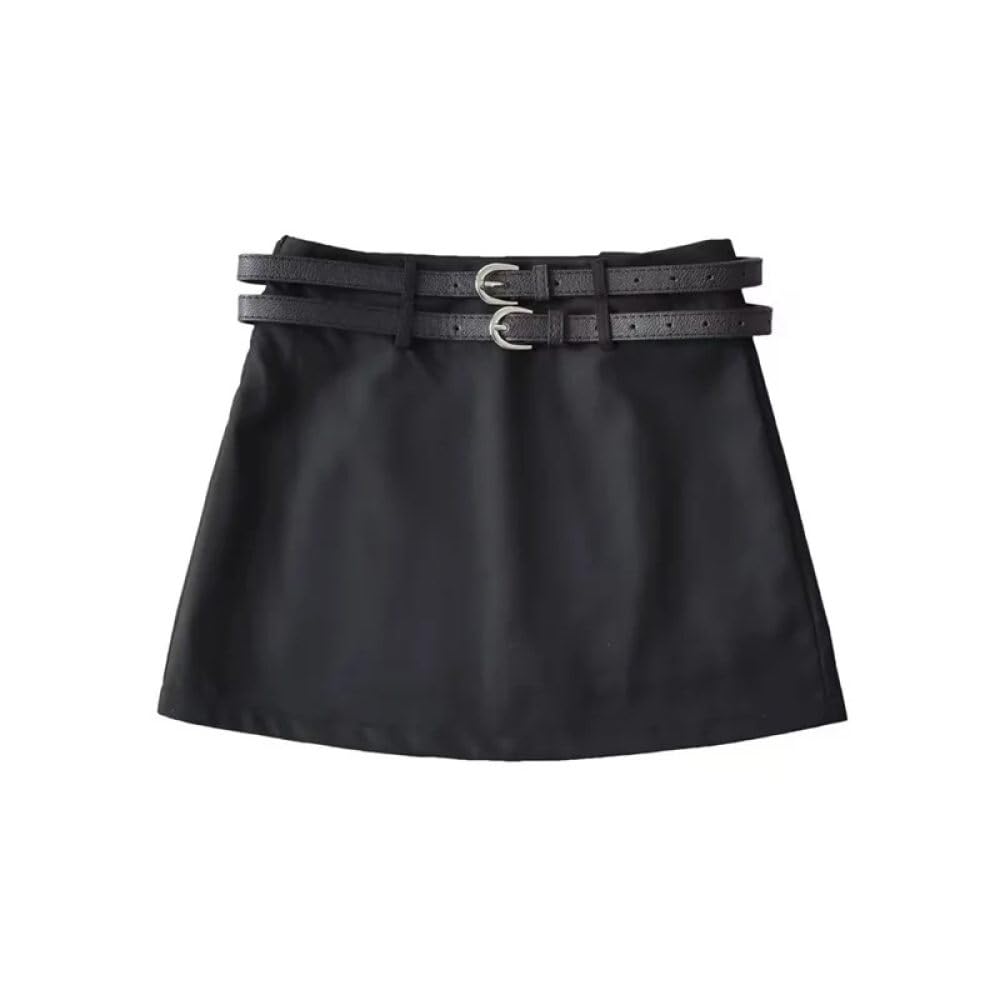 SWEPER Jupe Courte Femme - Femmes avec Ceinture Décoration Costume Jupe Printemps Mode Simplement Côté Fermeture Éclair Haute Fanny Pack Hanche Mini Jupe