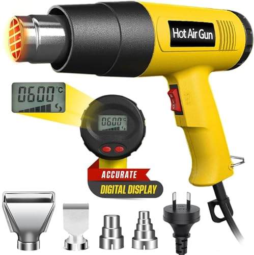 2000W Heat Gun Fast Heating Heavy Duty Hot Air Gun Kit with Digital LCD Display Variable Temperature 140°F-1112°F (60℃~600℃) Memory Settings & 4 Nozzles for Crafts, Shrink Wrap, Vinyl, Stripping Paint