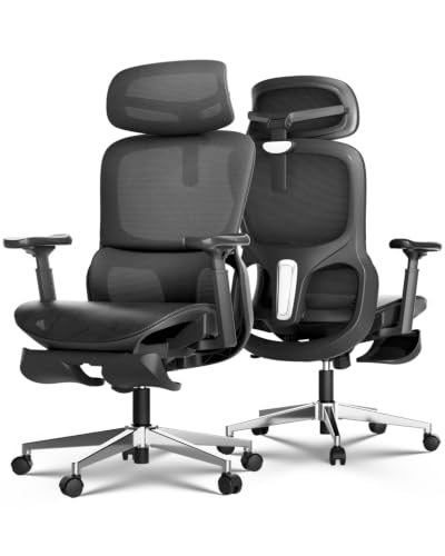 Image of Hbada P2 Ergonomic Office Chair, Office Chair with 3D Lumbar Support, Ergonomic Chair with 3D 360 Rotation Arms & 3D Headrest, 135 Stepless Tilt Function, Black