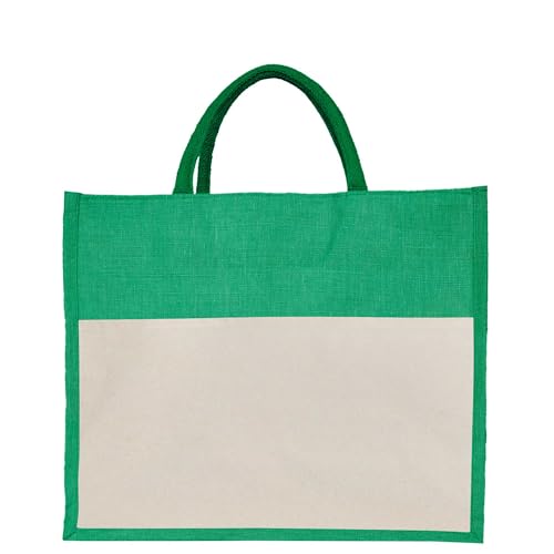 Pack of 4 Green Juco Tote Bags – Eco-Friendly Reusable Burlap Bags with Strong Handles for Travel, Groceries, Weddings & More – 13" x 16" x 7"4
