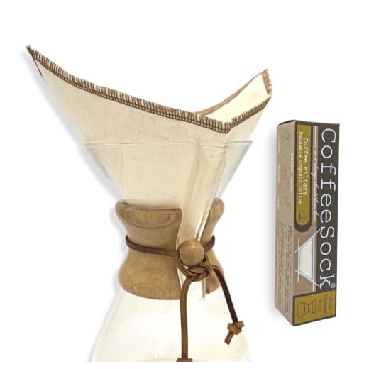 CoffeeSock ’The Original’ Reusable 100% Organic Cotton Coffee Filters - 2 pack Chemex® Filters 6-13 cup fit | Coffee Sock Cloth Coffee Filter | Organic Cotton Alternative - Zero-Waste & Eco-Friendly