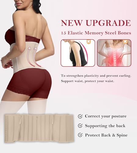 Image of SHAPSHE Waist Trainer For Women Cincher Underbust Corset Shapewear Zipper | Double-Layer Tummy Control Smooth Belly,15 Steel Bones Support Back,Elastic Mesh Enhances Comfort,Postpartum,Daily,Workout