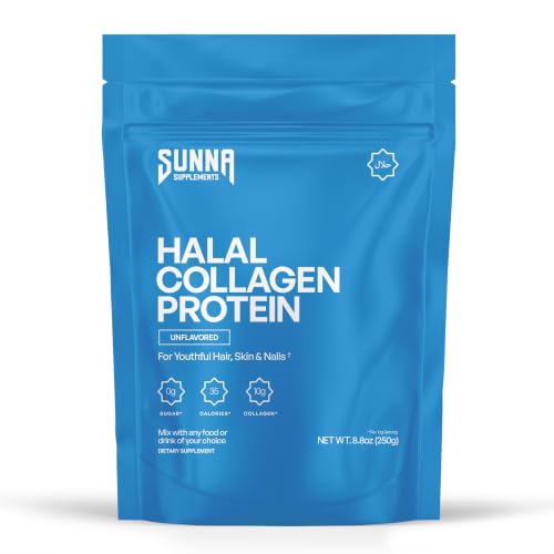SUNNA SUPPLEMENTS Grass-Fed Halal Collagen Powder - Type I & III Hydrolyzed Bovine Peptides for Joint Skin Hair & Nail Support - High Protein Gluten-Free Keto & Paleo Friendly - Unflavored