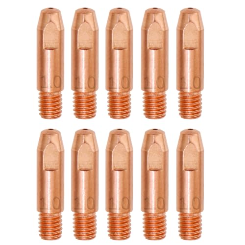 RYXZEN 10 Stück 1.0MM Kupfer Kontaktspitze Schweißdüsen Stromdüse M6 0.0394 Zoll Schweissgerät Schweißzubehör Verschleißteile Set für 24KD MB24 MIG MAG Schweißbrenner