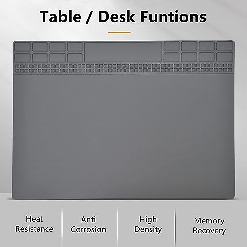 Image of Yankok [Anti-Static Mat Gray 13.8 x 9.8 in.] Table Desk ESD Grounding Mats Silicone Solder Pad Electronics Repair Platform with Screw Notches (35 x 25 cm, Heat Resistant, Non Magnetic)