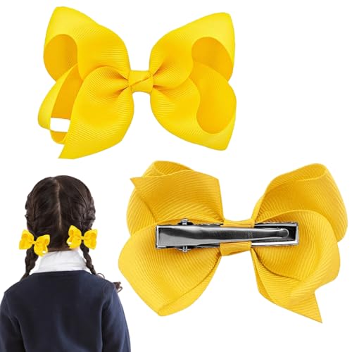 2-Pack Vibrant Yellow Satin Hair Bows with Secure Metal Clips