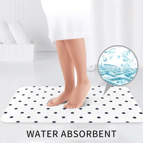 Tapis de salle de bain doux lavable imprimé pois bleu marine en U