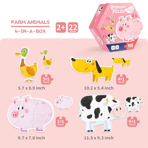 Image of TOI Large Piece Toddler Puzzles for 2-4, Beginner Puzzles - Farm Animal | 4 Packs Kid Animal Shape Preschool Learning Jigsaw Puzzle, Educational Desktop Floor Game, School Activity for Boy Girl Gift
