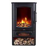Neo 1000W / 2000W Freestanding Electric Fire Stove Heater Burner Realistic Flame and Log Store (Black) - Image 8