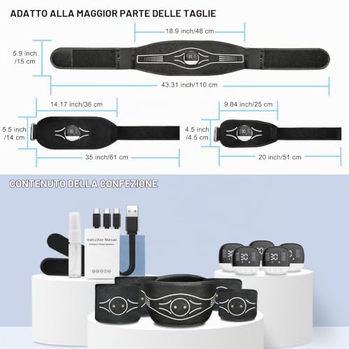 Seconda immagine Jenylu Elettrostimolatore Addominali, Elettrostimolatore Muscolare in Aluminio con 10 modalità e 30 intensità, per Addominale/Braccio/Gambe/Waist, Avvisi sul Consumo di Calorie e sulla Ricarica