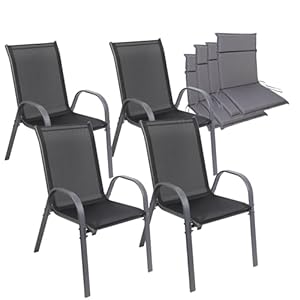 ALBATROS Gartenstühle 4er Set Kuba mit Sitzauflage – Gartenstühle Stapelbar mit robustem Metallgestell und hoher Belastbarkeit – Bequeme Stapelstühle auch als Terrassenstühle oder Balkonstühle