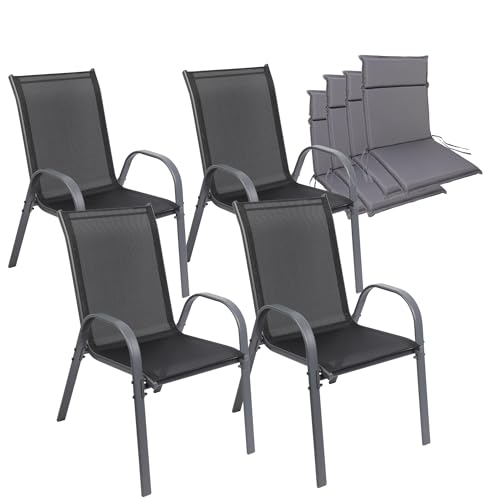 ALBATROS Gartenstühle 4er Set Kuba mit Sitzauflage – Gartenstühle Stapelbar mit robustem Metallgestell und hoher Belastbarkeit – Bequeme Stapelstühle auch als Terrassenstühle oder Balkonstühle